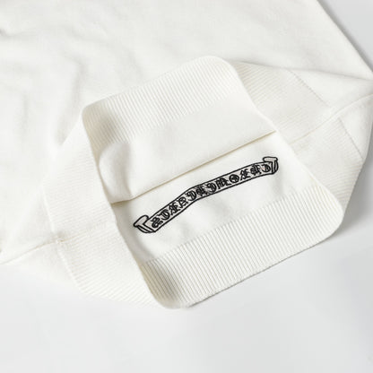Chrome Hearts Inspired White Crew Neck Sweater With Embroidered Logo Detail