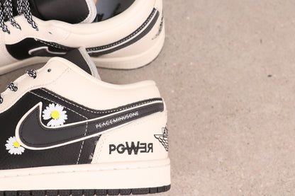 Air Jordan 1 Low Peaceminusone Daisy Print Black Beige Casual Sneakers