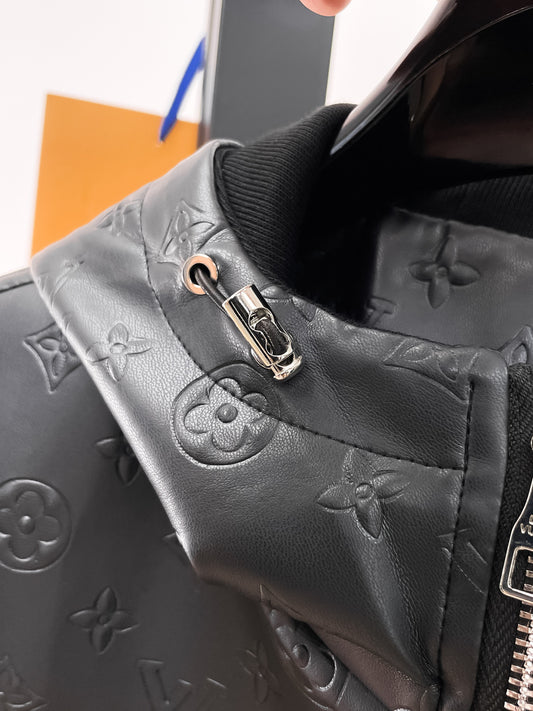 Louis Vuitton Men's Embossed Monogram Hooded Zip-Up Jacket with Contrast Sleeves