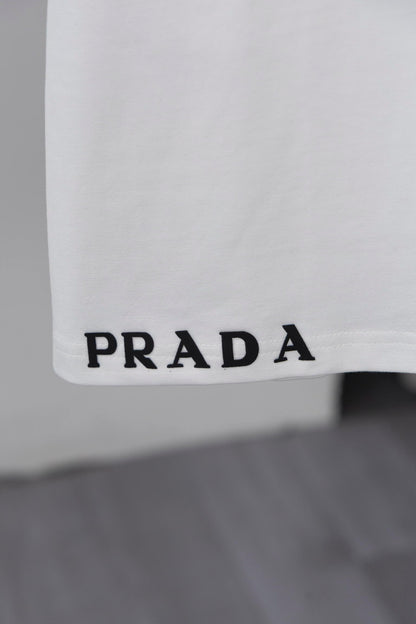 Prada Black/White Tee With Signature Logo Detailing For Luxury Fashion Lovers