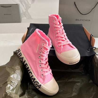 Balenciaga Pink High-Top Canvas Sneakers with Brand Logo Sole for Luxury Street Style