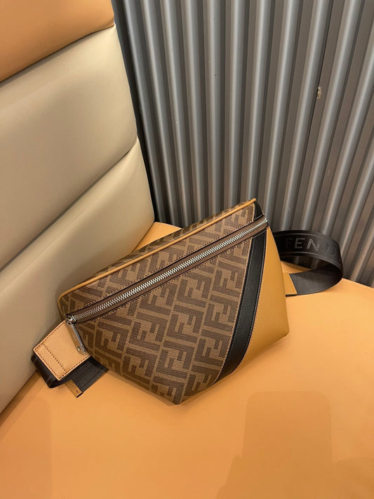 Stylish Fendi Belt Bag With Iconic FF Pattern And Bold Yellow Branding 7vA562