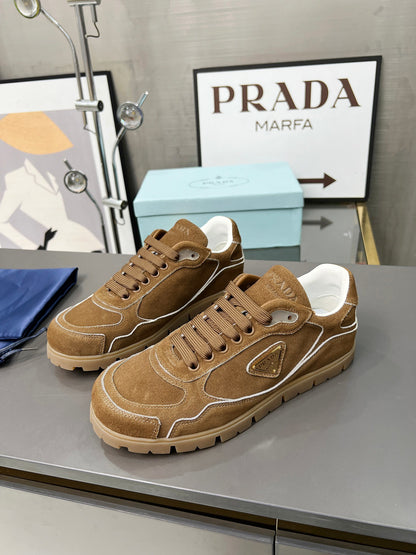 Prada Unisex Sneakers Triangle Logo Suede Luxury Sneakers