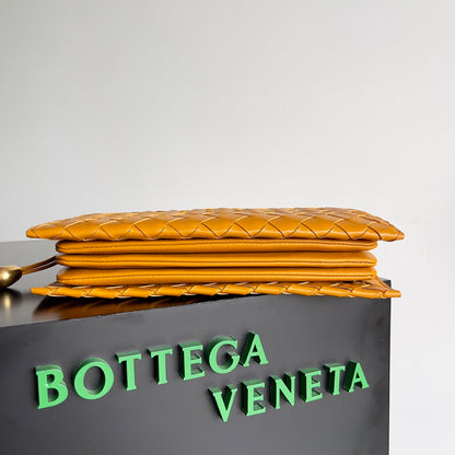 Bottega Veneta Intrecciato Woven Leather Crossbody Bag in Warm Mustard Tone with Gold Accents BV717435