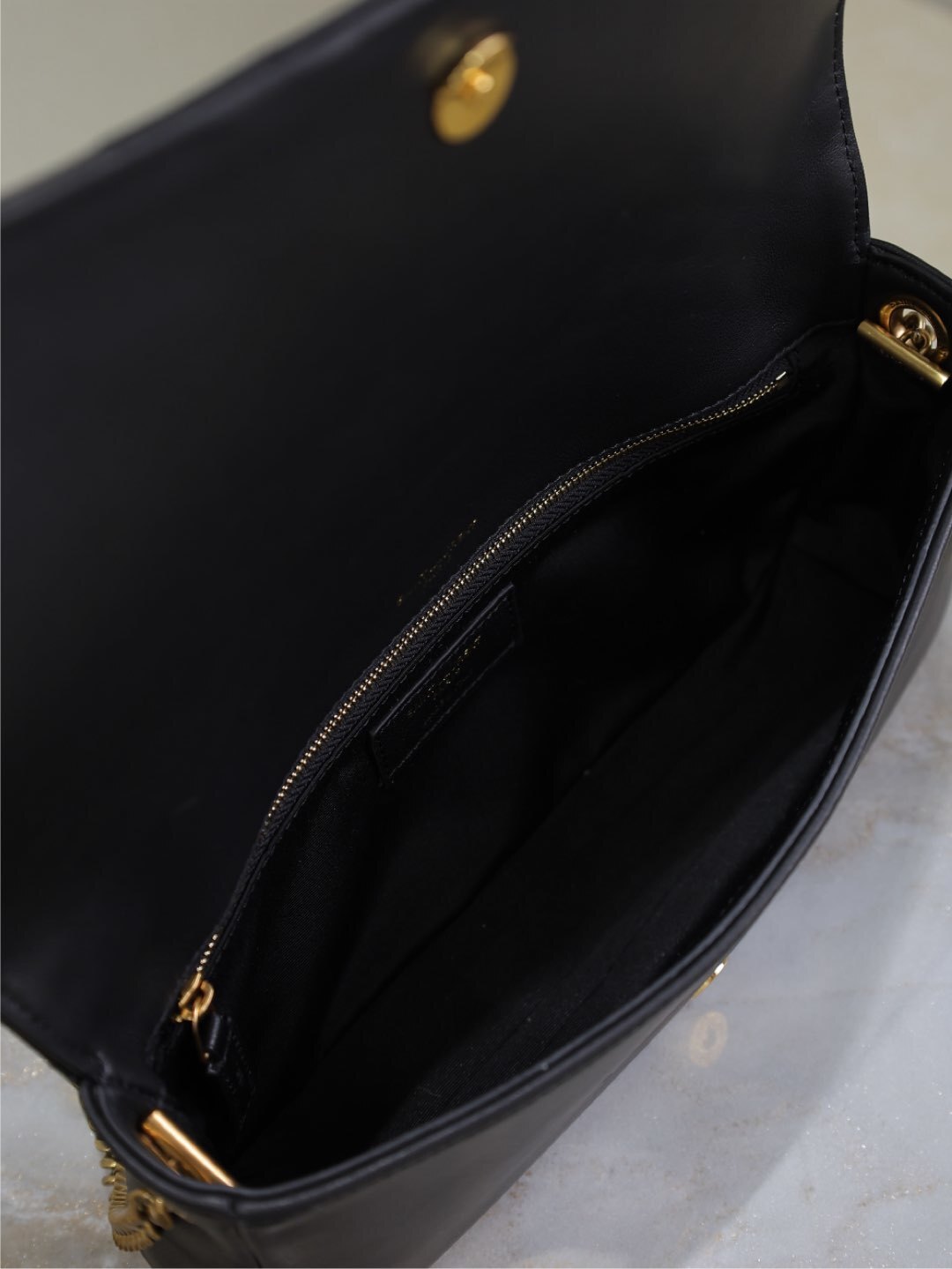 YSL Kate Black Quilted Leather Chain Crossbody Bag with Gold Logo 604276