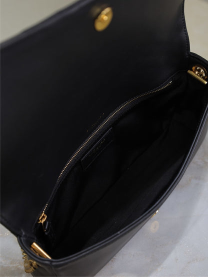YSL Kate Black Quilted Leather Chain Crossbody Bag with Gold Logo 604276