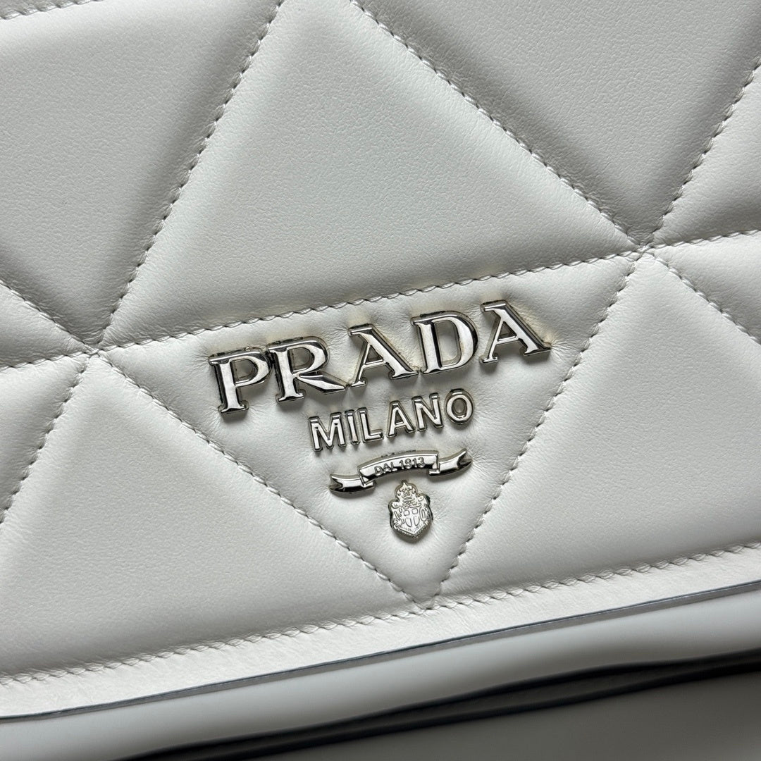 Prada White Quilted Leather Crossbody Bag With Brand Logo