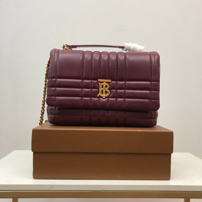 Elegant Black/Red/Green/Brown Quilted Burberry Crossbody Bag With Gold TB Logo And Chain Strap Style No.80490501