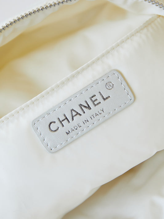 Chanel Mini Backpack White Quilted Nylon with Silver - Tone Hardware and Chain Straps AS4366