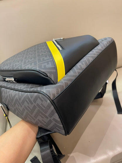 Trendy Fendi Backpack With Signature FF Pattern And Contrasting Yellow Accent 7VZ074