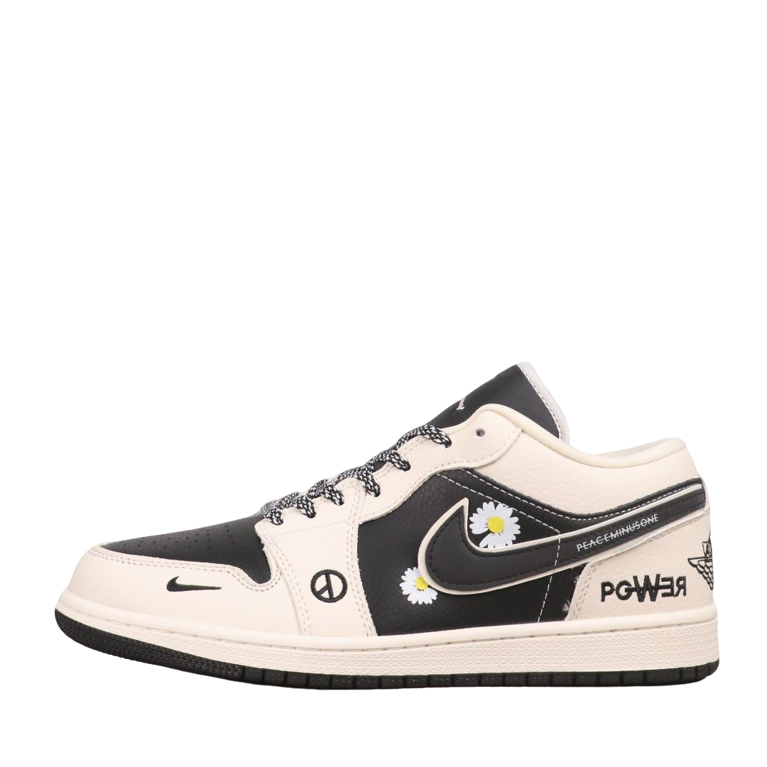 Air Jordan 1 Low Peaceminusone Daisy Print Black Beige Casual Sneakers