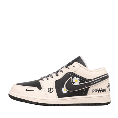 Air Jordan 1 Low Peaceminusone Daisy Print Black Beige Casual Sneakers