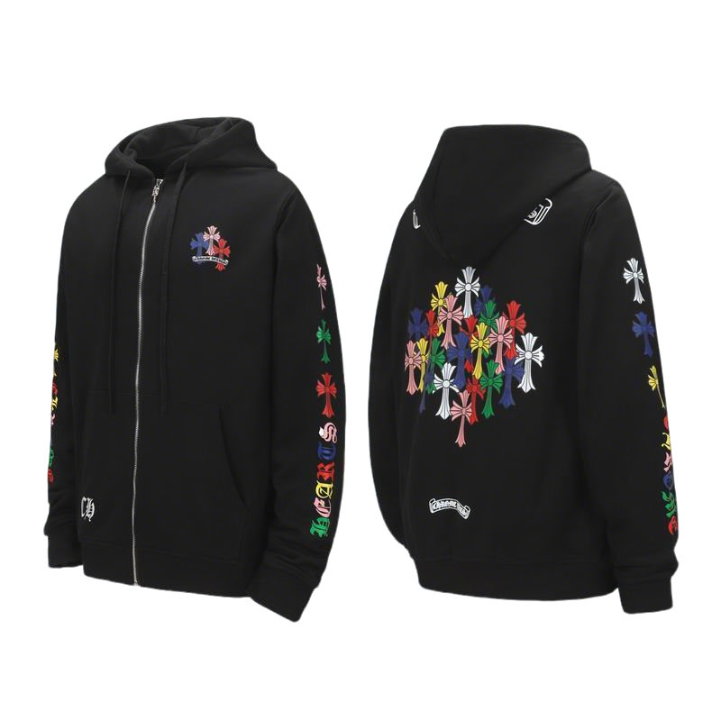 Chrome Hearts Inspired Black Hoodie with Colorful Cross Patterns