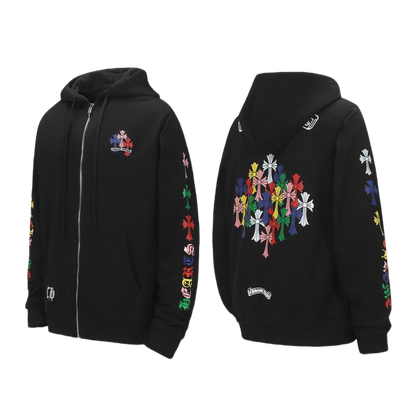 Chrome Hearts Inspired Black Hoodie with Colorful Cross Patterns
