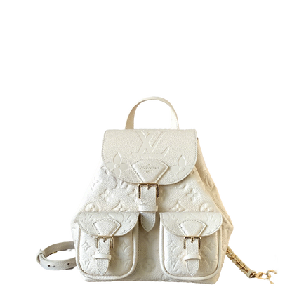 Elegant Louis Vuitton White/Black/Pink Embossed Leather Backpack With Functional Pockets And Gold Accents
