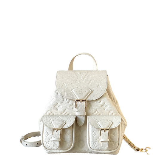 Elegant Louis Vuitton White/Black/Pink Embossed Leather Backpack With Functional Pockets And Gold Accents