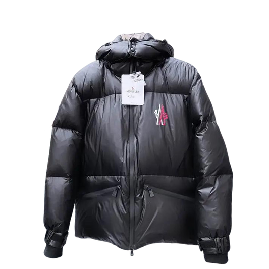 Moncler Men's Black Hooded Down Jacket With Embroidered Logo And Zip Pockets