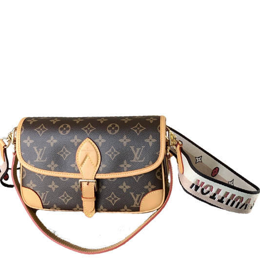 Stylish Louis Vuitton Monogram Crossbody Bag With Colorful Webbing Strap And Buckle Detail