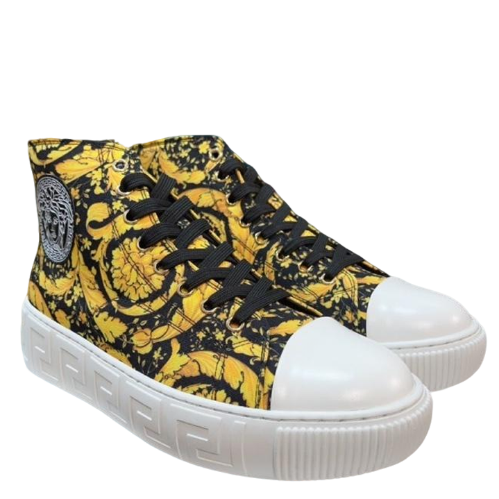 Versace Men's High-Top Sneakers - Luxury Designer Athletic Footwear with Baroque Print & Greek Key