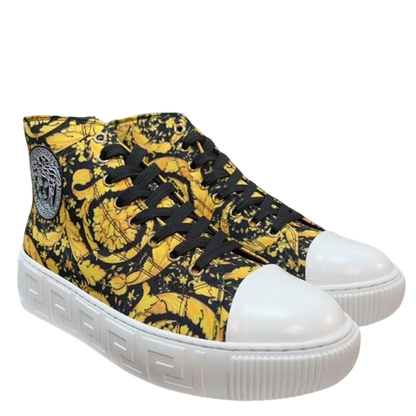 Versace Men's High-Top Sneakers - Luxury Designer Athletic Footwear with Baroque Print & Greek Key