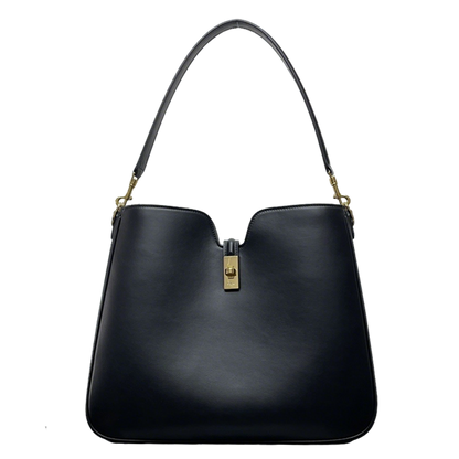 Celine 16 Soft Black Leather Hobo Bag With Gold - Tone Lock Accent 119563