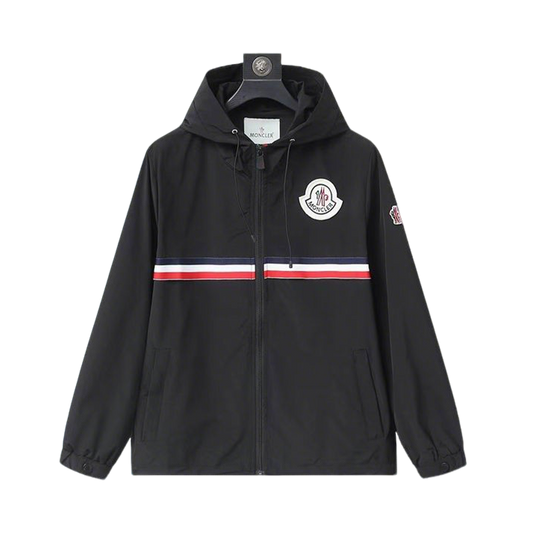 Moncler Men's Hooded Jacket With Striped Design And Logo