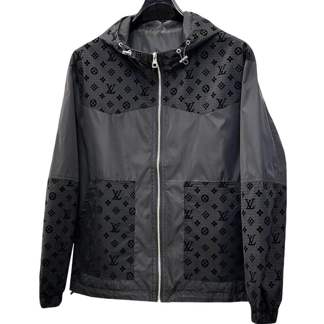 Louis Vuitton Men's Embossed Monogram Hooded Zip-Up Jacket with Contrast Sleeves