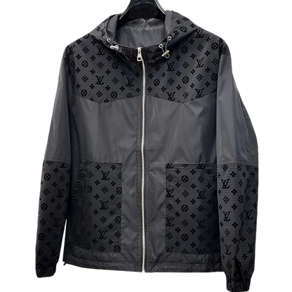 Louis Vuitton Men's Embossed Monogram Hooded Zip-Up Jacket with Contrast Sleeves