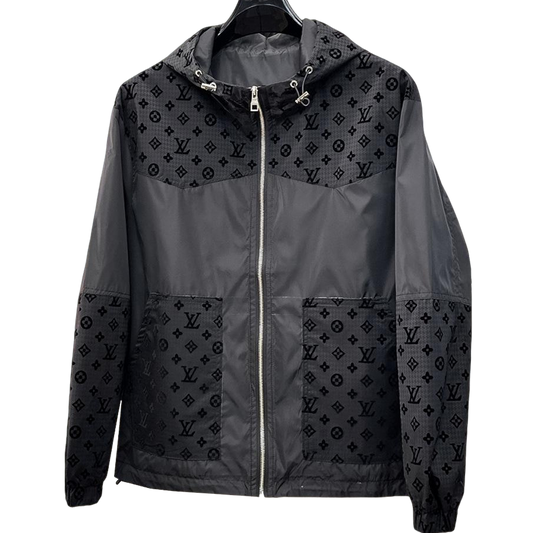 Louis Vuitton Men's Embossed Monogram Hooded Zip-Up Jacket with Contrast Sleeves