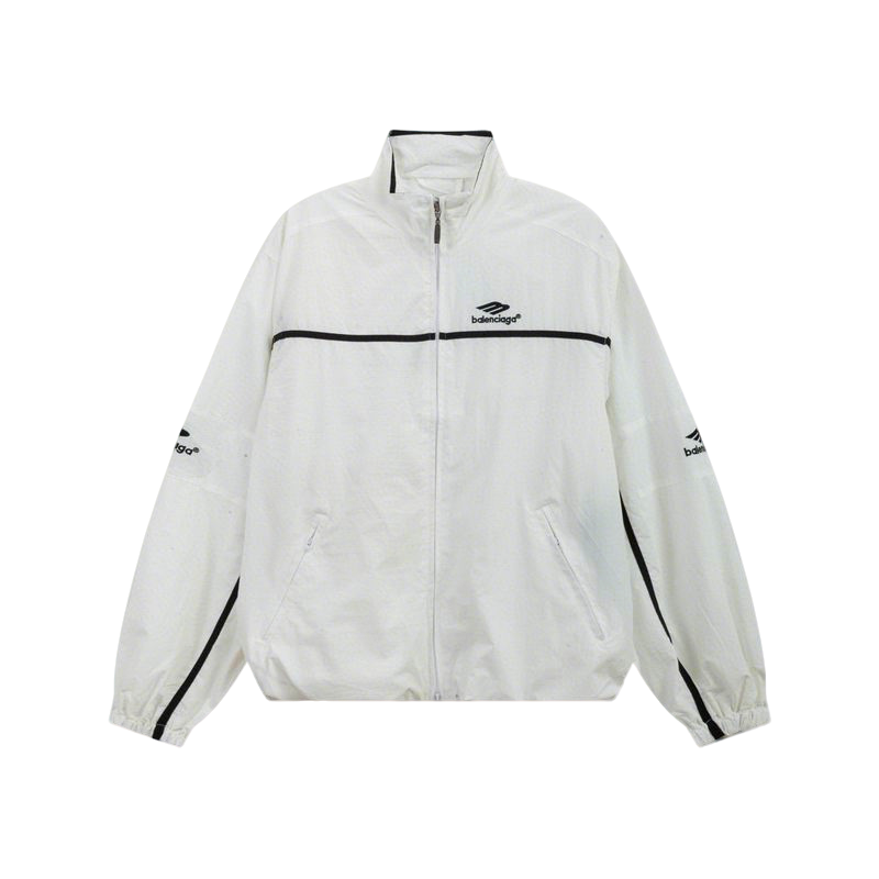 Balenciaga White Track Jacket With Black Stripes And Logo