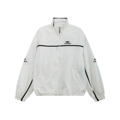 Balenciaga White Track Jacket With Black Stripes And Logo