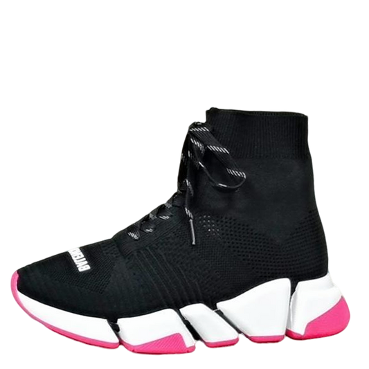 Balenciaga Unisex Black Pink Accent Lace-up Sock Sneakers Fashion Statement for Men and Women