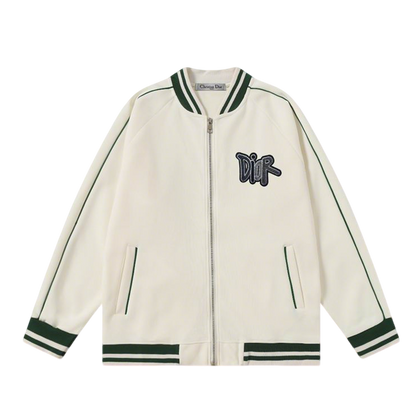 Dior Cream - White Bomber Jacket With Green Trim And Embroidered Logo