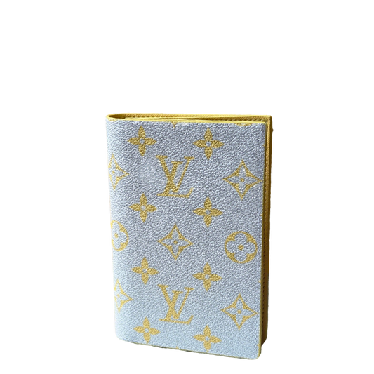Stylish Louis Vuitton Light Blue Wallet With Gold Monogram And Yellow Trim M14770