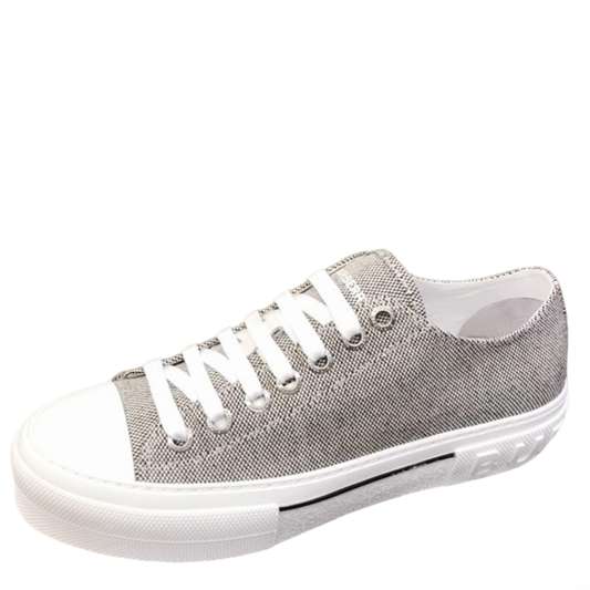 Burberry Unisex Grey Textured Canvas Sneakers Fashionable Comfortable Footwear For Men And Women With Minimalist Design