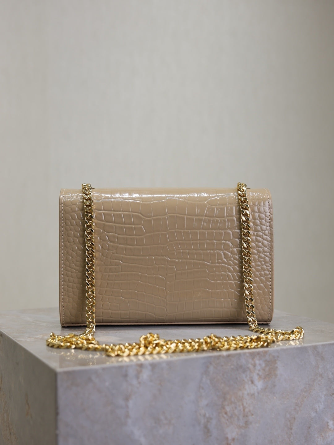 Chic Beige Croc - Embossed YSL KATE Crossbody Bag with Tassel 469390