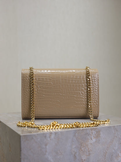 Chic Beige Croc - Embossed YSL KATE Crossbody Bag with Tassel 469390