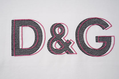 Stylish Dolce & Gabbana White/Black T - Shirt With Eye - Catching D&G Logo For Fashion Lovers