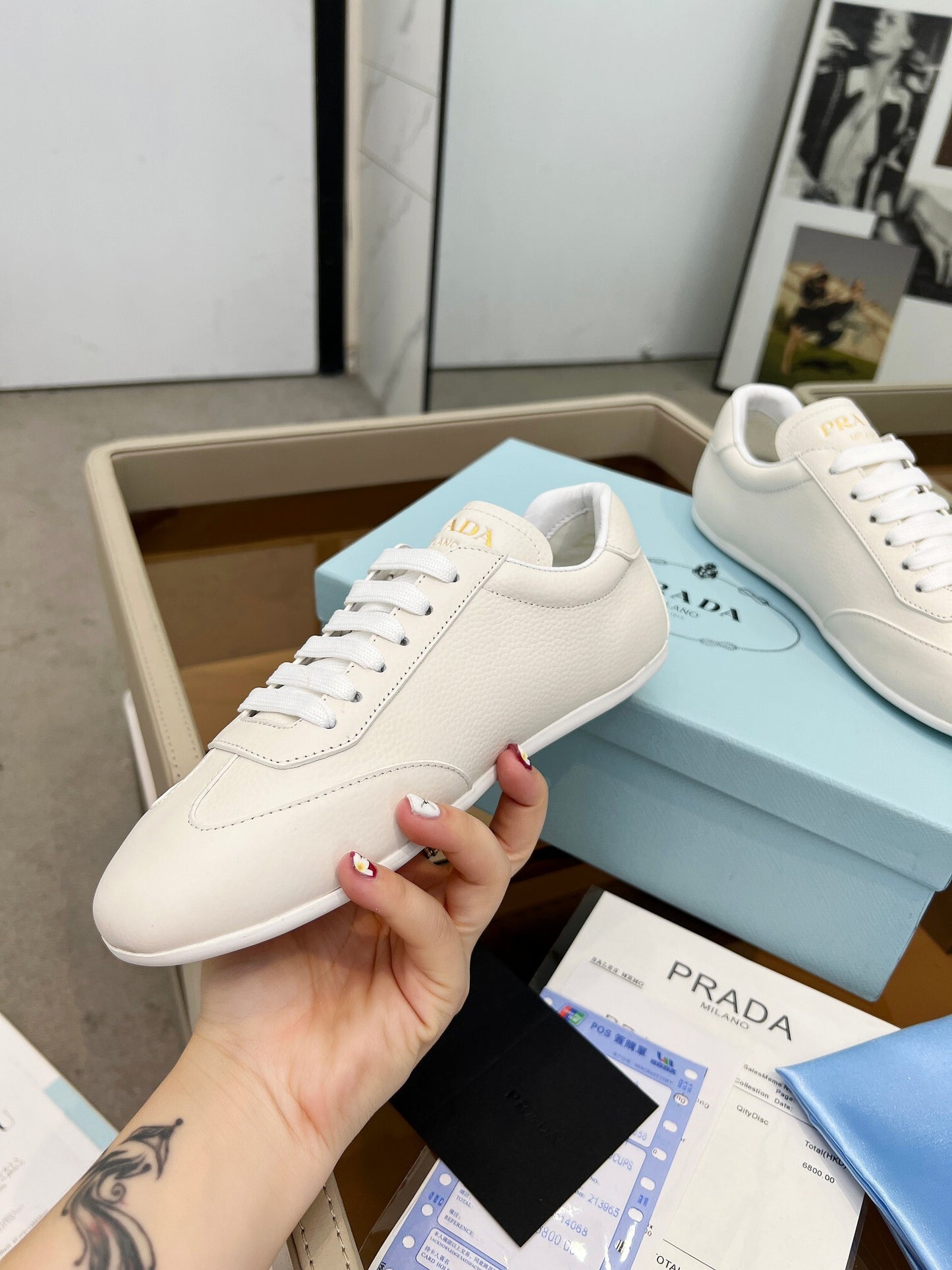 Prada Unisex Sneakers Triangle Logo Luxury Fashion Sneakers