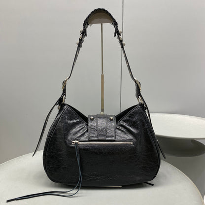 Black Balenciaga Studded Hobo Bag with Heart - Shaped Charm and Mini Pouch for Edgy Fashion Style No.3725