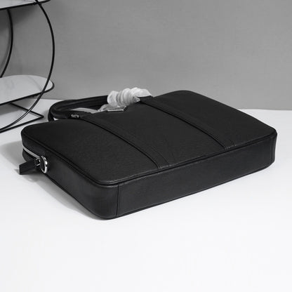 Prada Black Leather Briefcase With Iconic Logo For Professional Style P5183-1
