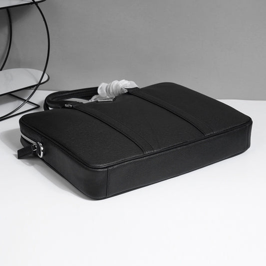 Prada Black Leather Briefcase With Iconic Logo For Professional Style P5183-1