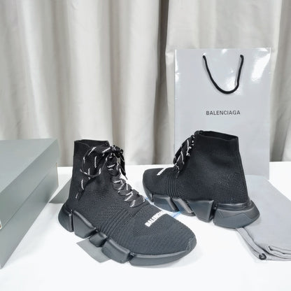 Balenciaga Unisex Black Lace-up Sock Sneakers Trendy Option for Fashion-forward Men and Women