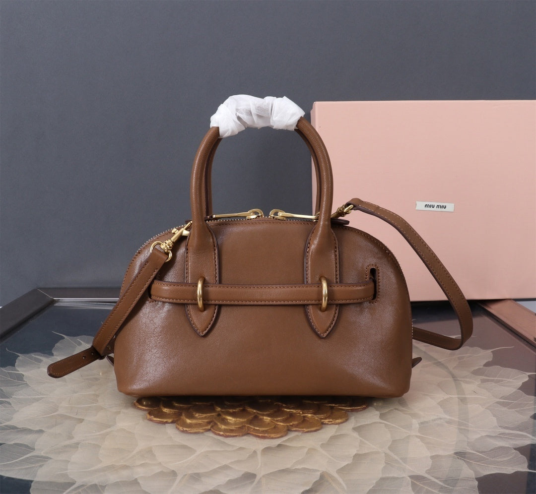 Miu Miu Brown Leather Top - Handle Bag With Brand Emblem 5BB169
