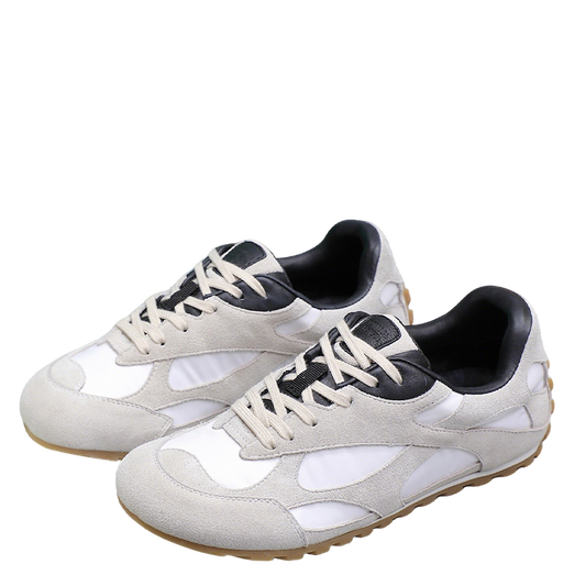 Bottega Veneta White And Black Suede Low - Top Sneakers