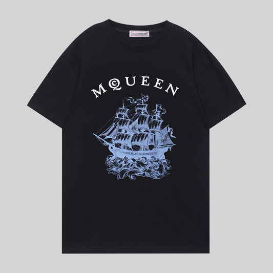Alexander McQueen White T - Shirt With MQUEEN Lettering And Sailing Ship Graphic