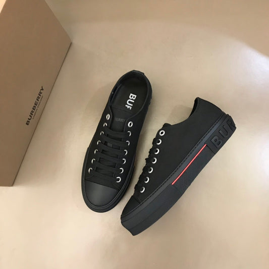 Burberry Unisex Black Canvas Sneakers Stylish Comfortable Footwear For Men And Women With Red Accent Detail