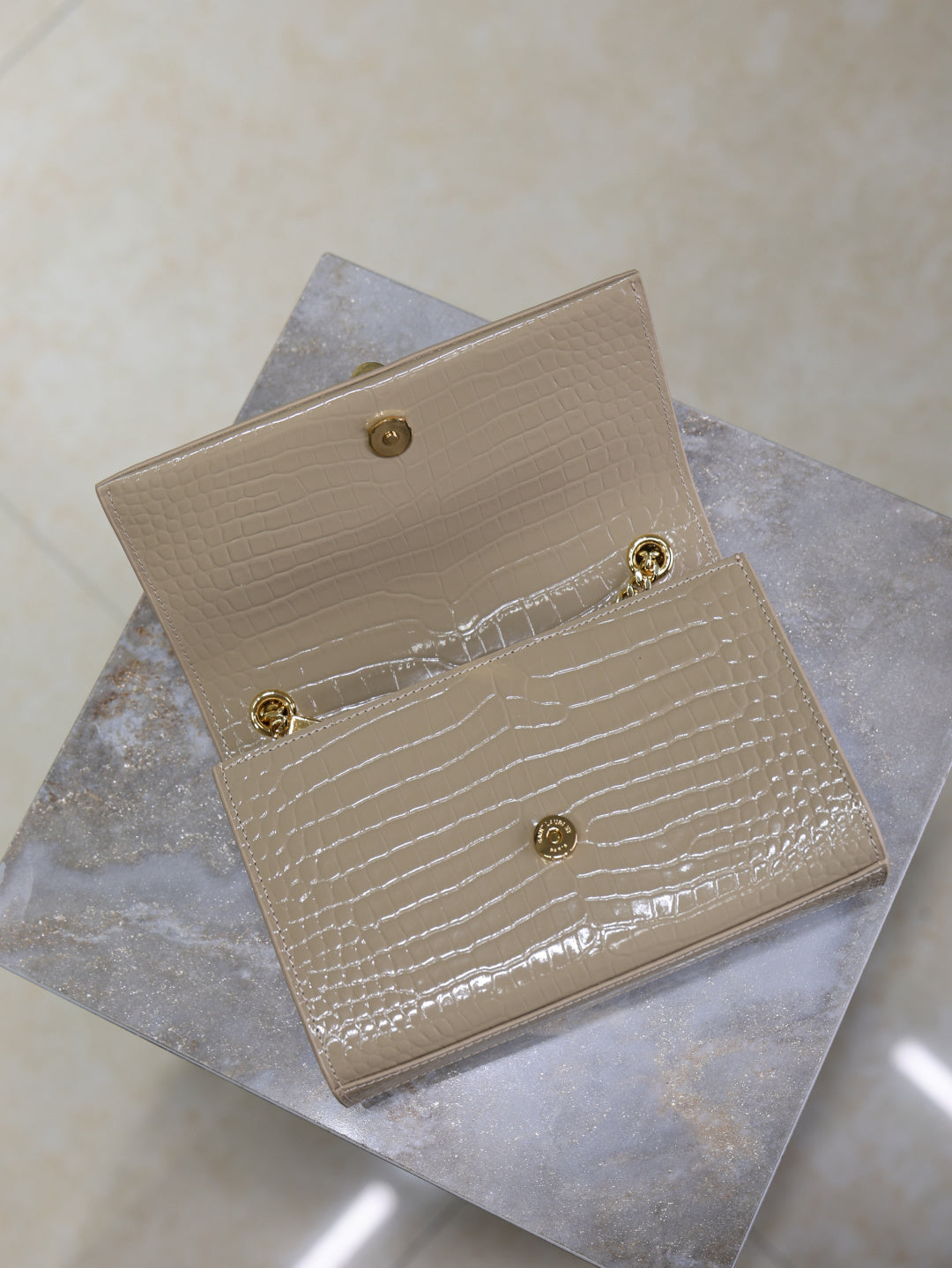 Chic Beige Croc - Embossed YSL KATE Crossbody Bag with Tassel 469390