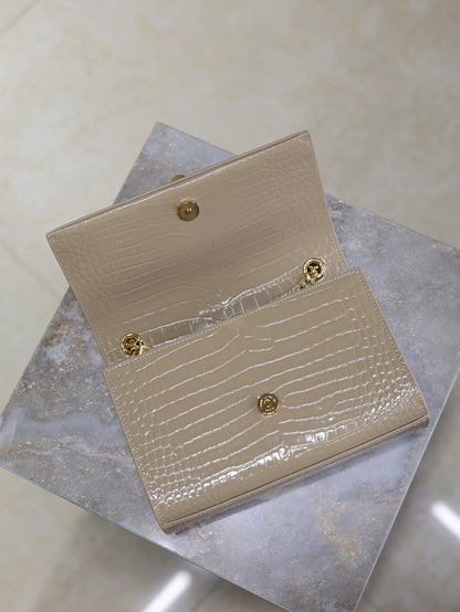 Chic Beige Croc - Embossed YSL KATE Crossbody Bag with Tassel 469390