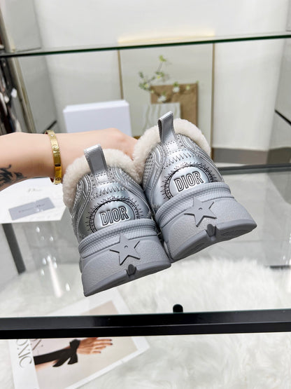 Women's Dior Silver Sneakers With Cozy Fleece Lining
